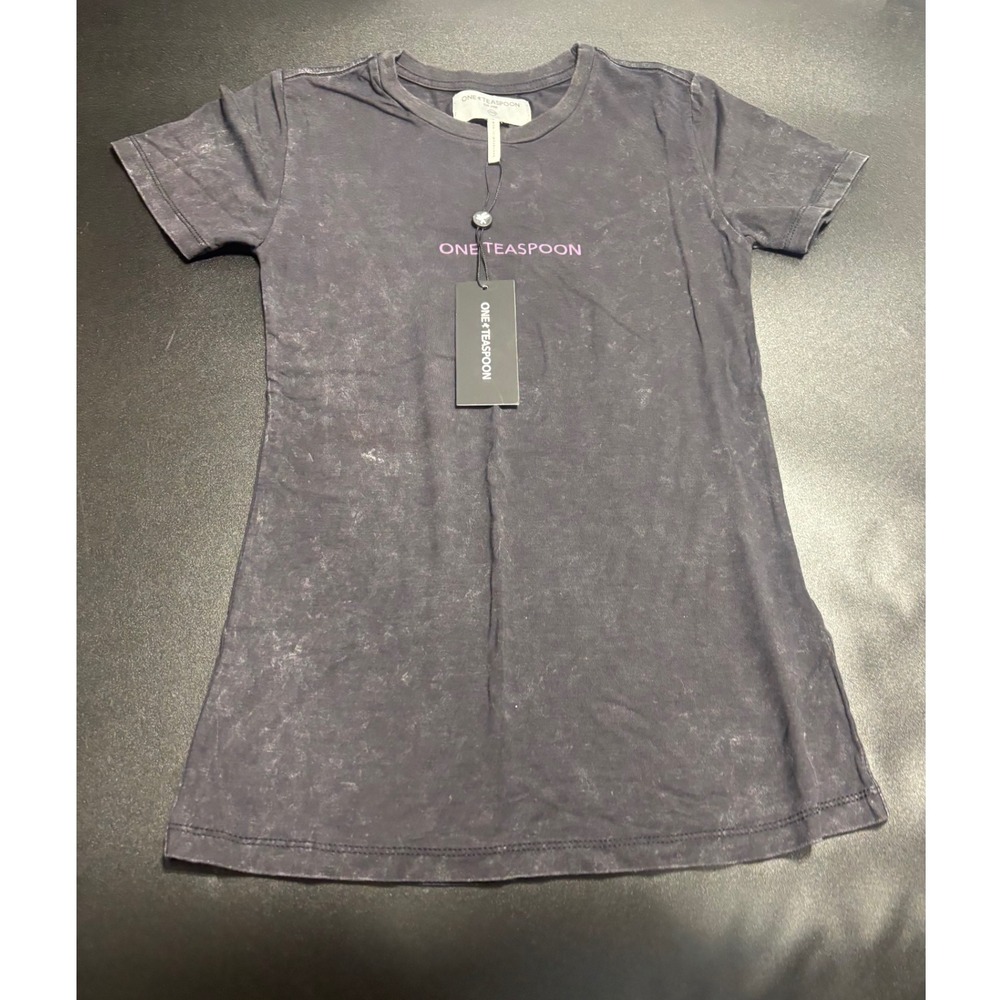 One Teaspoon NEW Smiley Logo Organic Tee Black Short Sleeve Fitted T-Shirt XXS